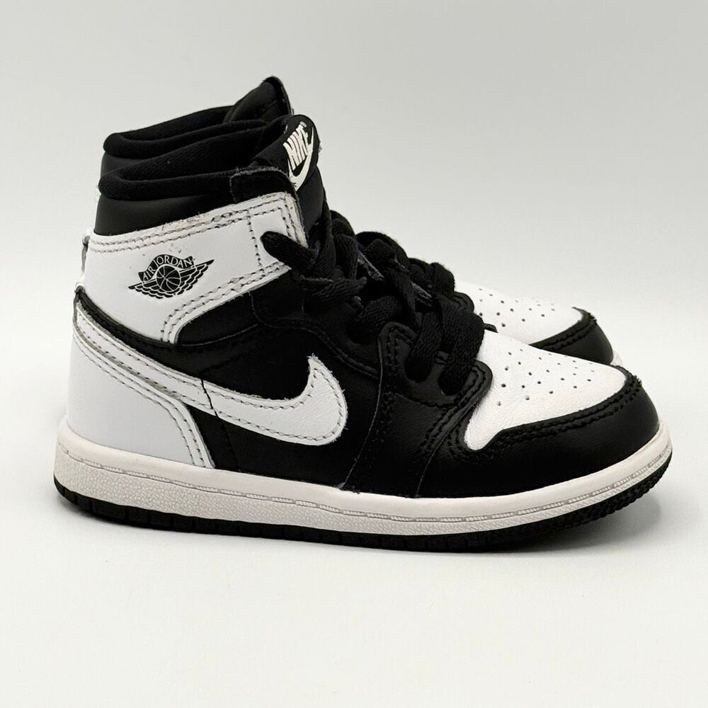 Nike Air Jordan Retro 1 OG High Top Panda Black White Lace Up Toddler Sneakers - - Picture 4 of 14